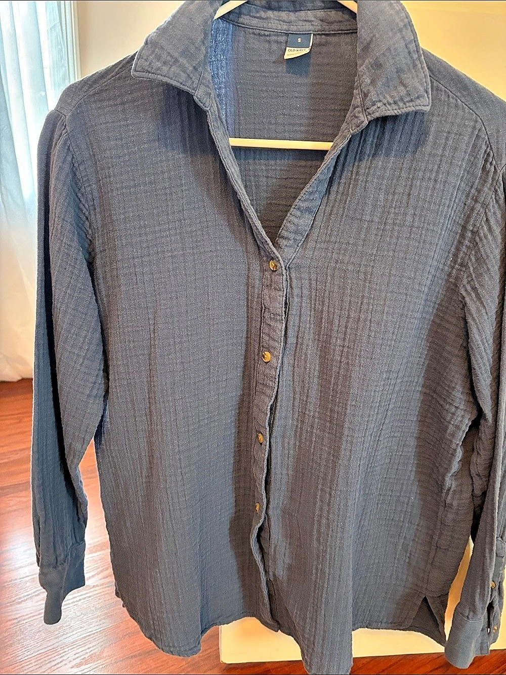 Old Navy Cotton Gauze Long-Sleeve Button-Down Shirt Soft Navy Small